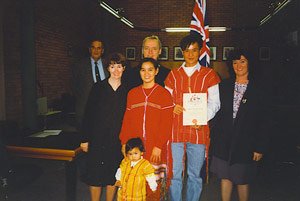 Sanctuary founders, Sue and Peter with the Myint family from Burma becoming citizens of Australia!